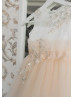 Champagne Beaded Lace Tulle Layered Flower Girl Dress